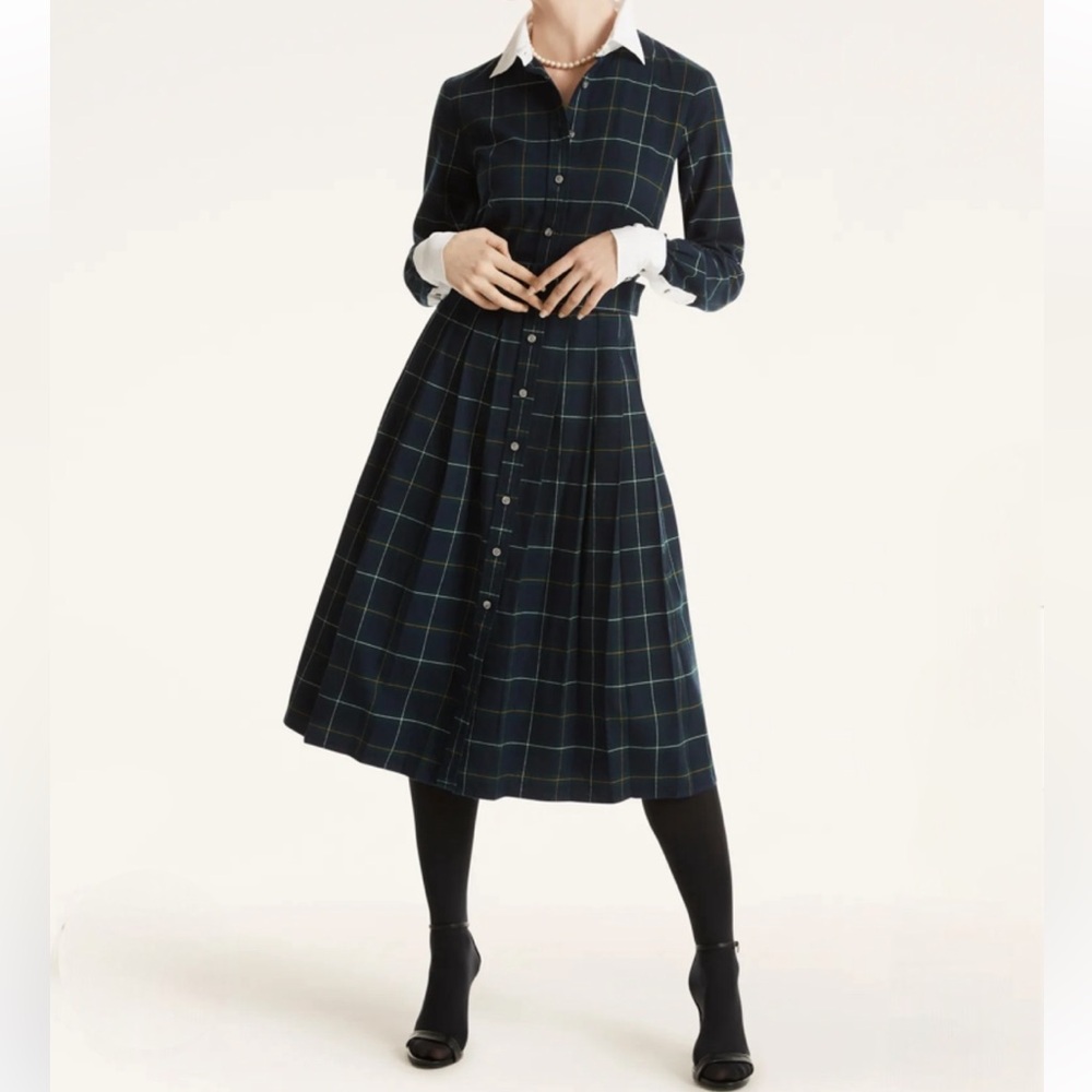 Brooks Brothers Flannel Shirt Dress Blue and Green Plaid Size 8